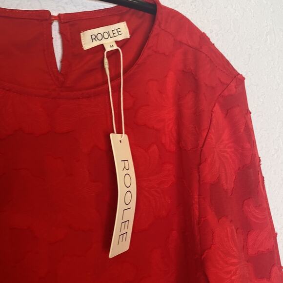 Roolee Women’s Red Midi Dress Floral Detail NWT Sz M Polyester Shift Style - Picture 4 of 13